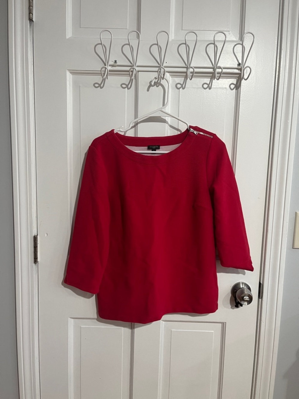Talbots Bright Red Boatneck Sweater with Shoulder Zip